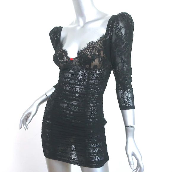 For Love & Lemons Ruched Lace Bustier Mini Dress Black Sz Extra Extra Small NEW - Picture 3 of 8